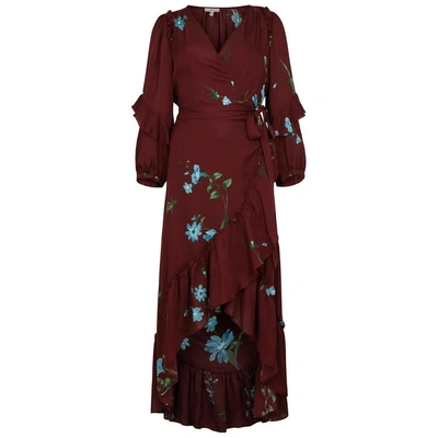 Shop Joie Anawrette Floral-print Silk Wrap Dress In Red