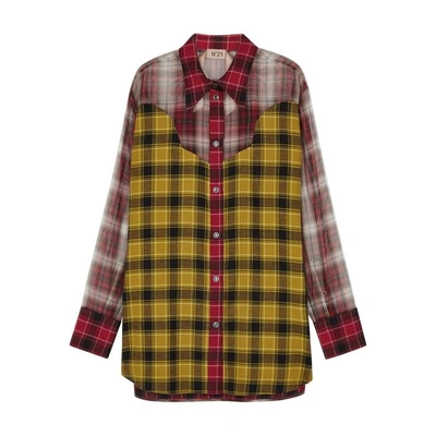 Shop N°21 Plaid Cotton And Organza Shirt In Red