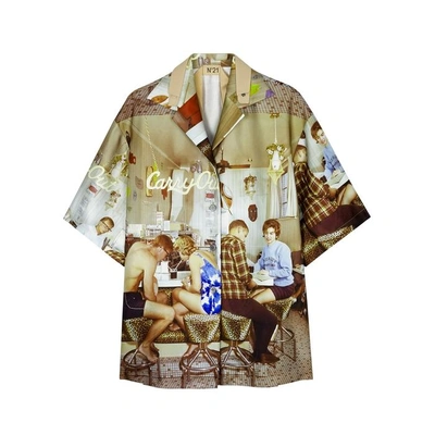 Shop N°21 Duchesse Printed Satin Shirt In Multicoloured
