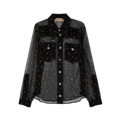 Shop N°21 Black Star-print Sheer Silk Shirt