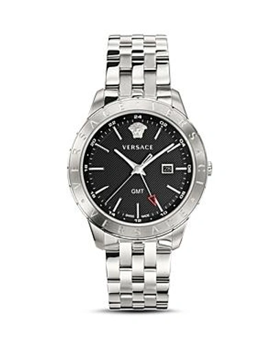 Shop Versace Collection Business Slim Black & Silver Watch, 43mm In Black/silver