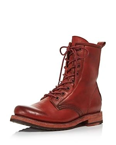 Shop Frye Women's Veronica Round Toe Leather Combat Booties In Red Clay