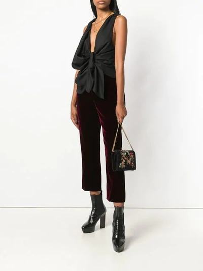 Shop Saint Laurent Floral Embroidered Shoulder Bag - Black