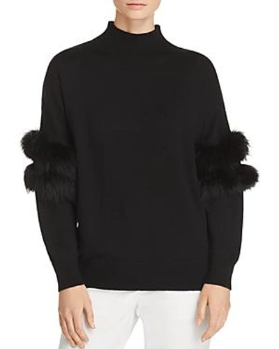 Shop Kobi Halperin Elsa Fur-trimmed Mock-neck Sweater In Black