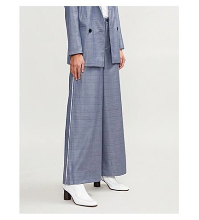 Shop Ganni Merkel 宽-腿 丝 和 羊毛-混合 裤子 In Serenity Blue