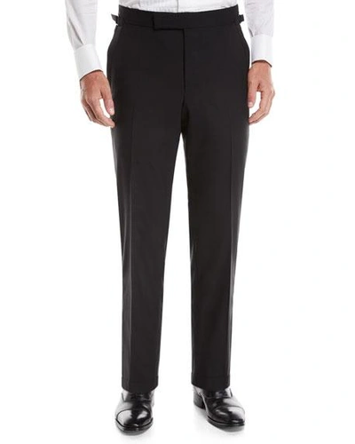Shop Tom Ford Men's O'connor Wool Tuxedo Pants In Black