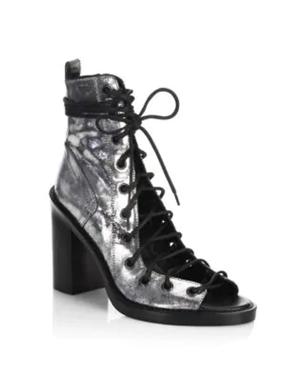 Shop Ann Demeulemeester Metallic Leather Lace-up Sandals In Silver