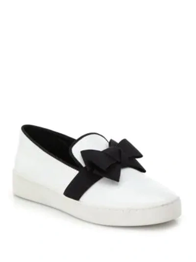 Shop Michael Kors Val Bow Patent Leather Sneakers In Optic White