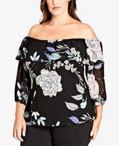 Shop City Chic Trendy Plus Size Ruffle-sleeve Top In Flower