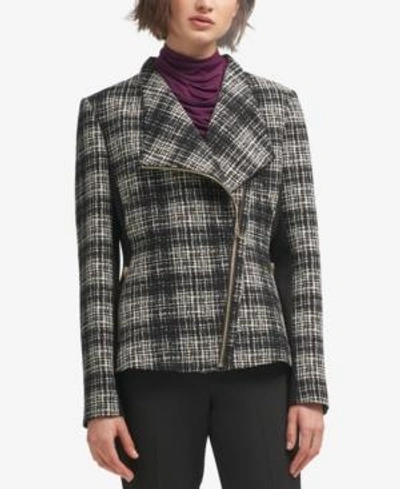 Shop Dkny Asymmetrical Plaid Combo Jacket, Created For Macy's In Black Combo