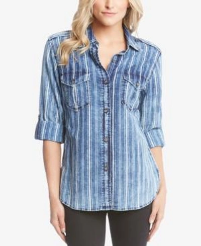 Shop Karen Kane Cotton Striped Roll-tab Shirt