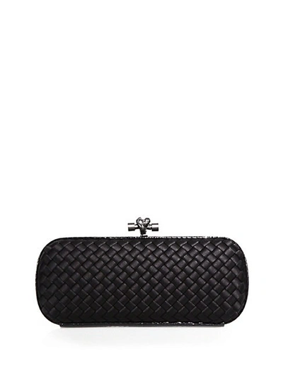 Shop Bottega Veneta Satin & Snakeskin Intrecciato Knot Clutch In Black