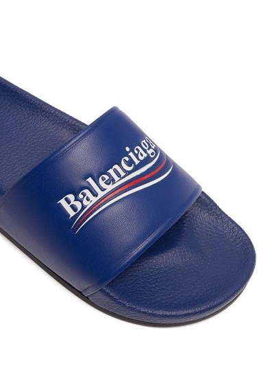 Balenciaga Campaign Logo Pool Slide Sandal In Blue | ModeSens