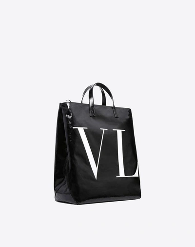 Shop Valentino Vltn Shiny Canvas Shopping Bag In Black