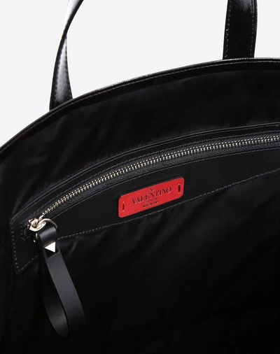 Shop Valentino Vltn Shiny Canvas Shopping Bag In Black