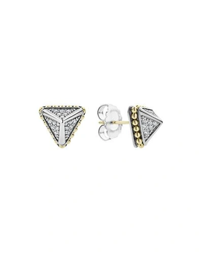 Shop Lagos Ksl Lux Diamond Silver & 18k Gold Caviar 12mm Pyramid Stud Earrings In Yellow/gray