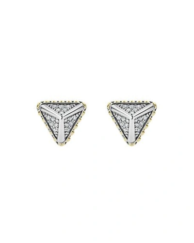 Shop Lagos Ksl Lux Diamond Silver & 18k Gold Caviar 12mm Pyramid Stud Earrings In Yellow/gray