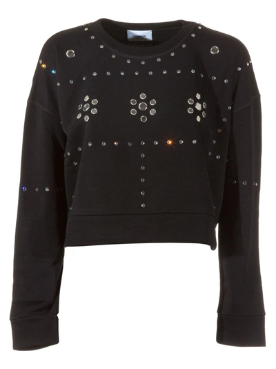 Shop Dondup Cropped Embellished Sweatshirt In Black