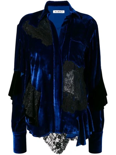 lace panels velvet shirt jacket