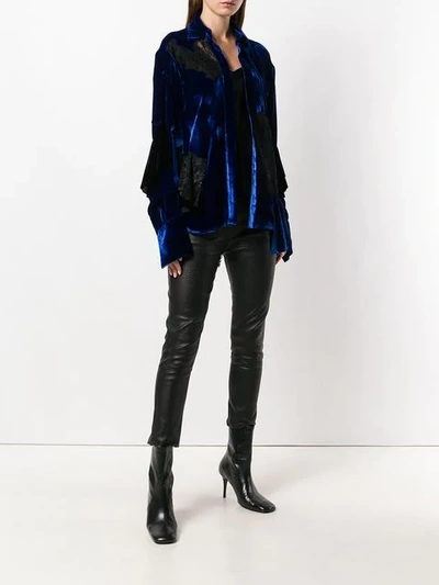 Shop Almaz Lace Panels Velvet Shirt Jacket - Blue