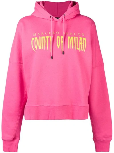 Shop Marcelo Burlon County Of Milan Logo Print Hoodie In Pink