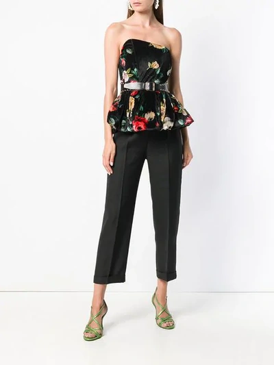 Shop Attico Floral Print Peplum Top In Black