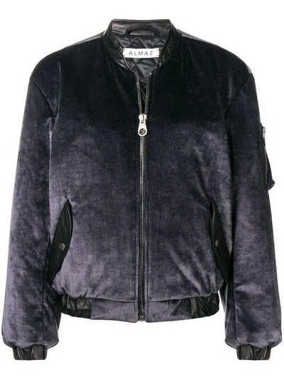 Shop Almaz Zipped Velvet Bomber Jacket - Grey