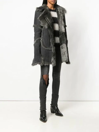 Shop Almaz Midi Shearling Coat - Grey