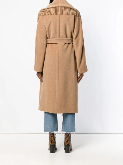 Shop Max Mara Fringed Belted Robe Coat In Neutrals