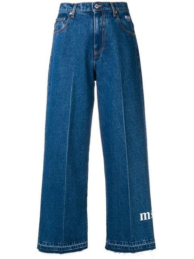 Shop Msgm Cropped Wide Leg Jeans In Blue
