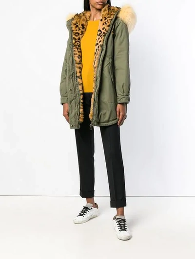 leopard print fur parka