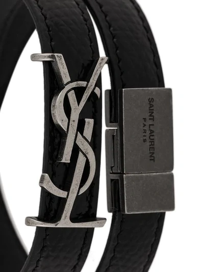 Shop Saint Laurent Logo Plaque Strap Bracelet In Black