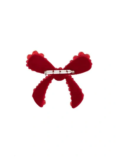 Shop Simone Rocha Red Crystal Embellished Velvet Bow Brooch