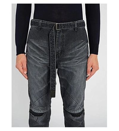 Shop Sacai Knee-trim Regular-fit Skinny Jeans In Black