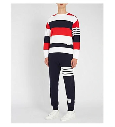 Shop Thom Browne Contrast-stripe Cotton-jersey Sweatshirt In Multicolour