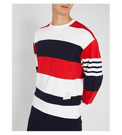 Shop Thom Browne Contrast-stripe Cotton-jersey Sweatshirt In Multicolour