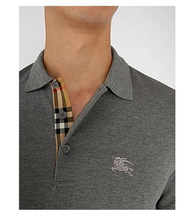 Shop Burberry Hartford Checked Cotton-piqué Polo Shirt In Mid Grey