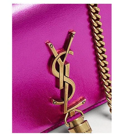 Shop Saint Laurent Kate Metallic Leather Wallet-on-chain In Fuschia