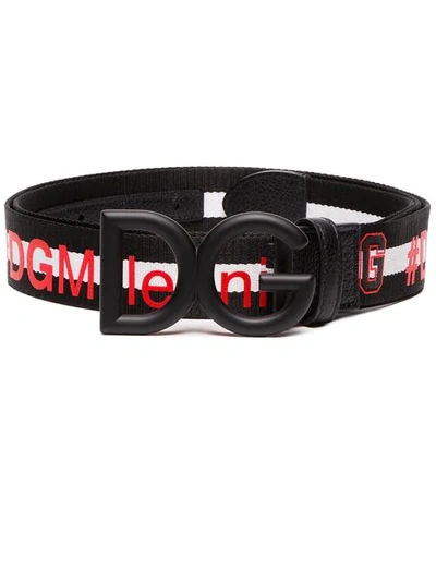 Shop Dolce & Gabbana Black And Red #dg Millennials Logo Buckle Belt
