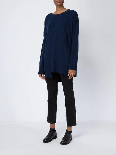 Shop Yohji Yamamoto Asymmetric Hem Jumper - Blue