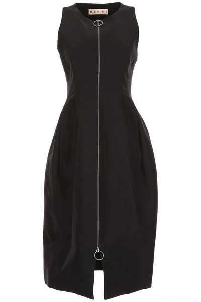 Shop Marni Zipped Sleeveless Dress In Black