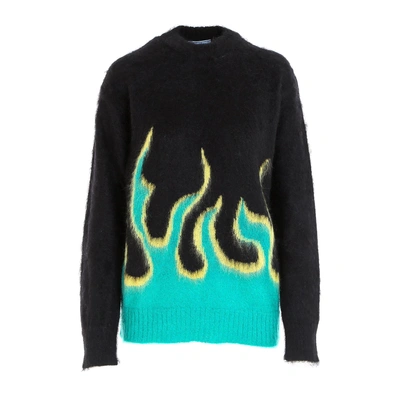 Shop Prada Flame Long Sleeve Sweater In Black