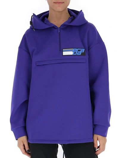 Shop Prada Zipped Hoodie Sweater In Purple