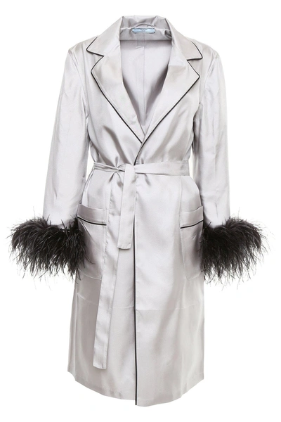 Shop Prada Silk Twill Robe Dress In Silver