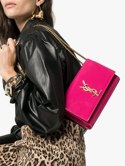Shop Saint Laurent Pink Patent Leather Kate Monogram Cross Body Bag