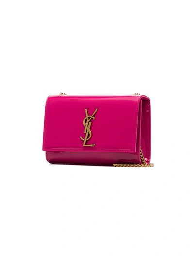 Shop Saint Laurent Pink Patent Leather Kate Monogram Cross Body Bag