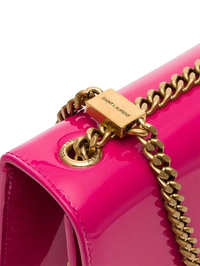 Shop Saint Laurent Pink Patent Leather Kate Monogram Cross Body Bag