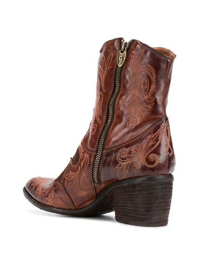 Shop Fauzian Jeunesse Embroidered Ankle Boots In Brown