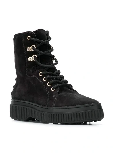 Tod's Round Toe Lace-up Boots In Black