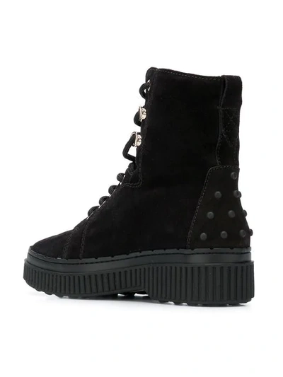 Tod's Round Toe Lace-up Boots In Black